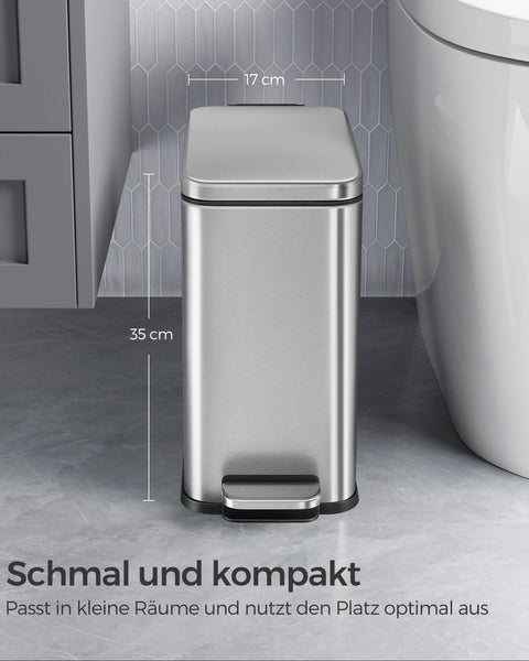 Rootz Silver Cosmetic Bin - Makeup Organizer - Beauty Storage - Steel Outer Container - PP Plastic Inner Bucket - ABS Plastic Base - 38.4cm x 17cm x 35cm - 10L Capacity - 1.9kg - 29.2cm x 16cm x 30.4cm Inner Bucket Size