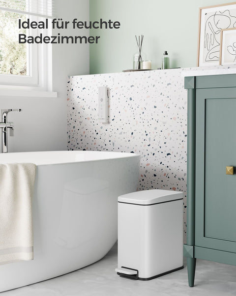 Rootz 10L Cosmetic Bin - Waste Bin - Trash Can - Steel Body - PP Plastic Liner - 38.4cm x 17cm x 35cm - Ideal for Bathrooms and Kitchens