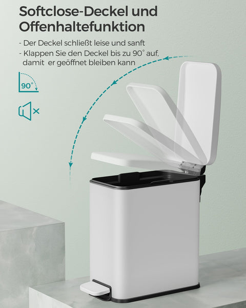Rootz 10L Cosmetic Bin - Waste Bin - Trash Can - Steel Body - PP Plastic Liner - 38.4cm x 17cm x 35cm - Ideal for Bathrooms and Kitchens