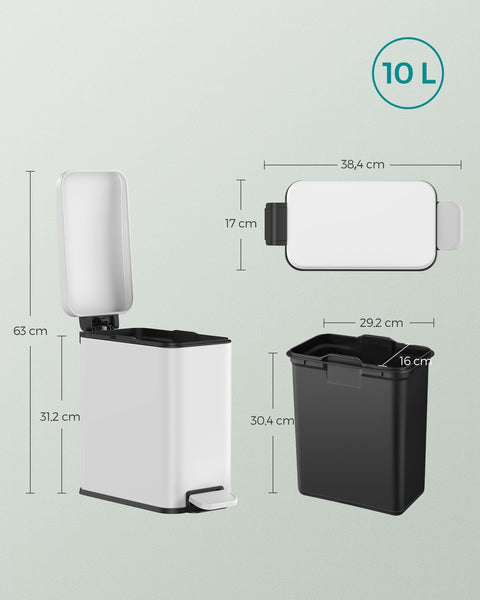 Rootz 10L Cosmetic Bin - Waste Bin - Trash Can - Steel Body - PP Plastic Liner - 38.4cm x 17cm x 35cm - Ideal for Bathrooms and Kitchens