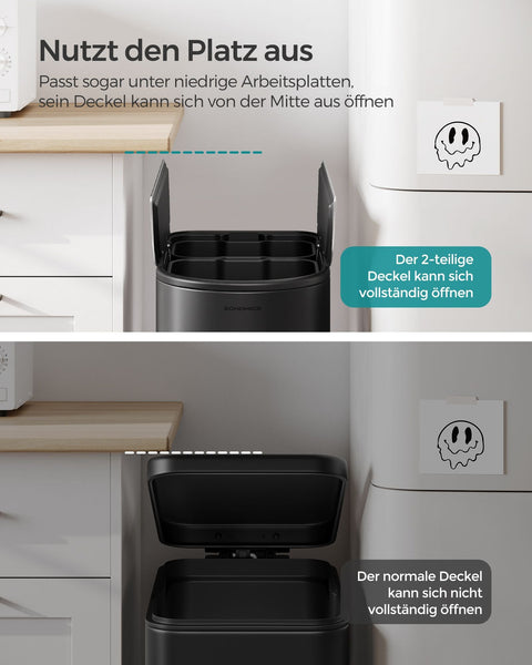 Rootz Waste Separation System 2 Compartments - Recycling Bin - Steel Construction - PVC Inner Liner - 30L and 20L - 49cm x 29cm x 64cm