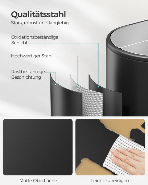 Rootz Waste Separation System 2 Compartments - Recycling Bin - Steel Construction - PVC Inner Liner - 30L and 20L - 49cm x 29cm x 64cm