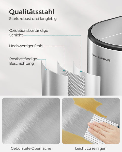 Rootz Metallic Silver Steel Trash Can - Waste Bin - Garbage Can - Foot Pedal - PP Plastic Inner Bucket - 20L & 30L Capacity - 49cm x 29cm x 64cm - 25.6cm x 17.8cm x 60.5cm - 25.6cm x 25cm x 60.5cm - 77cm Total Height - 7.3kg - Cake Bin with 2 Compartments