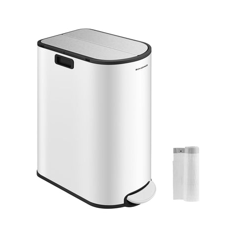 Rootz Steel Trash Can - Waste Bin - Garbage Can - Foot Pedal - Cloud White-Metallic Silver - PP Plastic Inner Bucket - 20L & 30L Capacity - 49cm x 29cm x 64cm - 25.6cm x 17.8cm x 60.5cm - 25.6cm x 25cm x 60.5cm - 7.3kg - Cake Bin with 2 Compartments