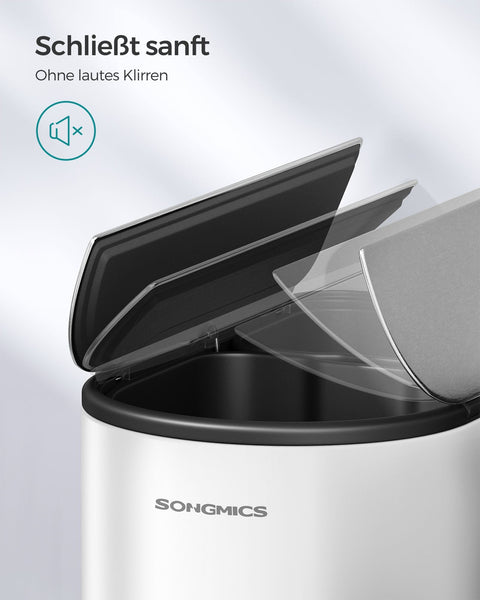 Rootz Steel Trash Can - Waste Bin - Garbage Can - Foot Pedal - Cloud White-Metallic Silver - PP Plastic Inner Bucket - 20L & 30L Capacity - 49cm x 29cm x 64cm - 25.6cm x 17.8cm x 60.5cm - 25.6cm x 25cm x 60.5cm - 7.3kg - Cake Bin with 2 Compartments