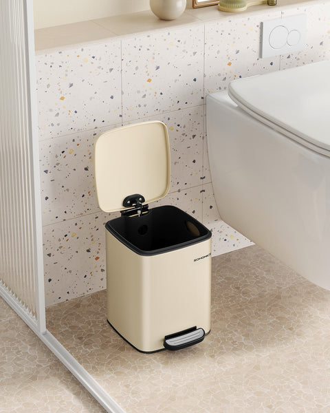 Rootz Sand Beige Cosmetic Bin - Steel Container - PP Plastic Bucket - ABS Base - 23.9cm x 19.3cm x 25.5cm - 6L Capacity