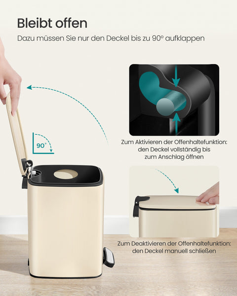 Rootz Sand Beige Cosmetic Bin - Steel Container - PP Plastic Bucket - ABS Base - 23.9cm x 19.3cm x 25.5cm - 6L Capacity