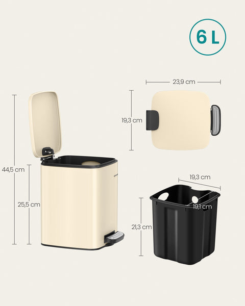 Rootz Sand Beige Cosmetic Bin - Steel Container - PP Plastic Bucket - ABS Base - 23.9cm x 19.3cm x 25.5cm - 6L Capacity