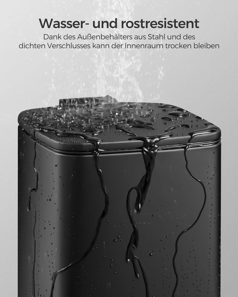 Rootz 6 Liter Black Cosmetic Bin - Makeup Organizer - Waste Basket - Steel Outer Container - PP Plastic Inner Bucket - ABS Plastic Base - 23.9cm x 19.3cm x 25.5cm - 44.5cm Total Height - 19.3cm x 19.1cm x 21.3cm Inner Bucket Size - Lightweight 0.8kg