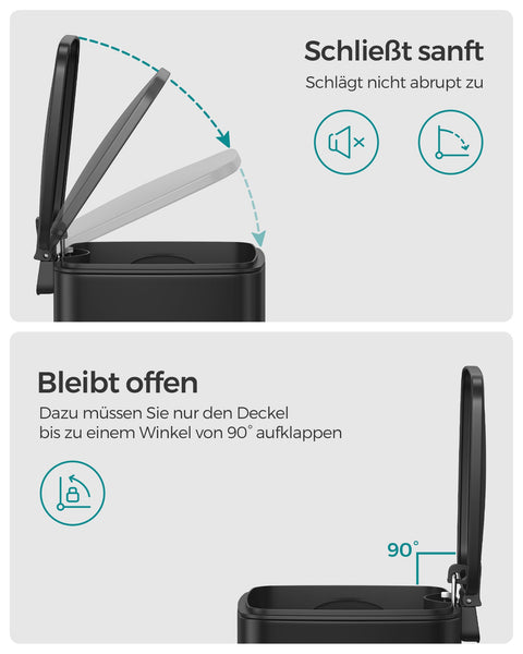 Rootz 6 Liter Black Cosmetic Bin - Makeup Organizer - Waste Basket - Steel Outer Container - PP Plastic Inner Bucket - ABS Plastic Base - 23.9cm x 19.3cm x 25.5cm - 44.5cm Total Height - 19.3cm x 19.1cm x 21.3cm Inner Bucket Size - Lightweight 0.8kg