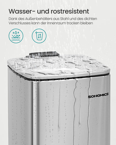 Rootz Metallic Silver Cosmetic Bin - Steel Container - PP Inner Bucket - ABS Base - 23.9cm x 19.3cm x 33.5cm - 8L Capacity