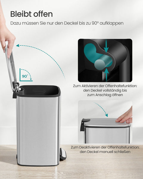 Rootz Metallic Silver Cosmetic Bin - Steel Container - PP Inner Bucket - ABS Base - 23.9cm x 19.3cm x 33.5cm - 8L Capacity