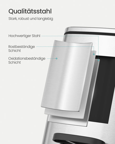 Rootz Metallic Silver Cosmetic Bin - Steel Container - PP Inner Bucket - ABS Base - 23.9cm x 19.3cm x 33.5cm - 8L Capacity