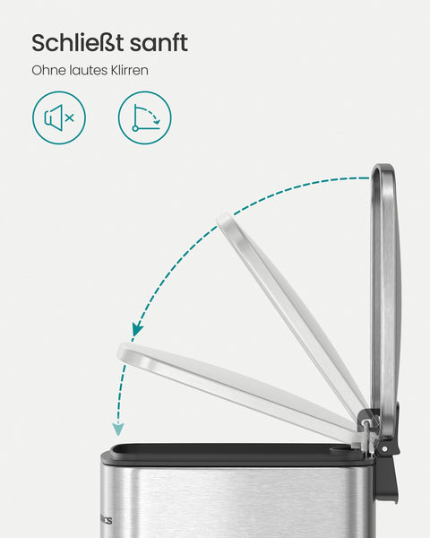 Rootz Metallic Silver Cosmetic Bin - Steel Container - PP Inner Bucket - ABS Base - 23.9cm x 19.3cm x 33.5cm - 8L Capacity