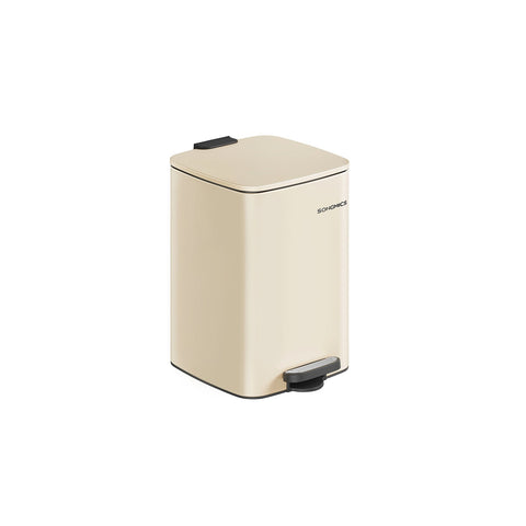 Rootz Beige Steel Trash Can - Garbage Bin - Waste Basket - 20 Liter Capacity - 34cm x 28.5cm x 40.4cm