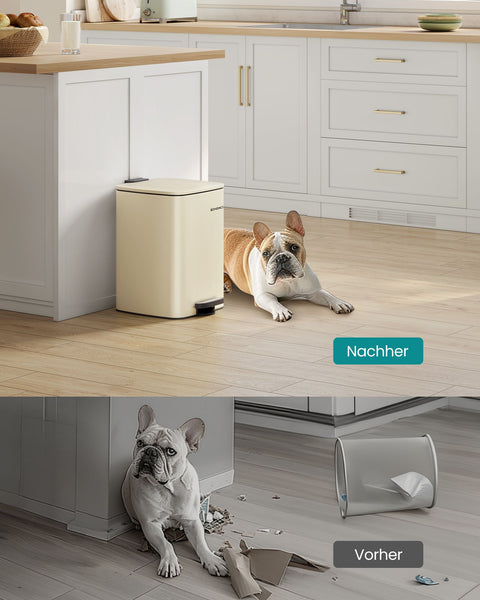 Rootz Beige Steel Trash Can - Garbage Bin - Waste Basket - 20 Liter Capacity - 34cm x 28.5cm x 40.4cm