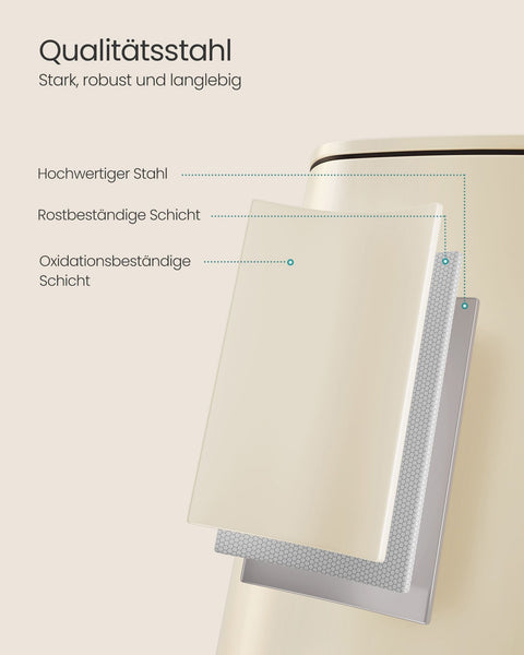 Rootz Beige Steel Trash Can - Garbage Bin - Waste Basket - 20 Liter Capacity - 34cm x 28.5cm x 40.4cm