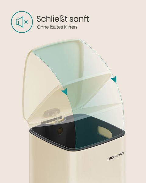 Rootz Beige Steel Trash Can - Garbage Bin - Waste Basket - 20 Liter Capacity - 34cm x 28.5cm x 40.4cm