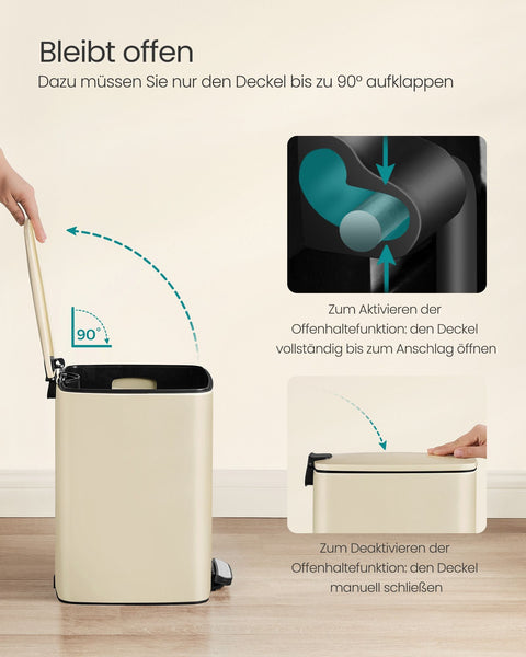 Rootz Beige Steel Trash Can - Garbage Bin - Waste Basket - 20 Liter Capacity - 34cm x 28.5cm x 40.4cm