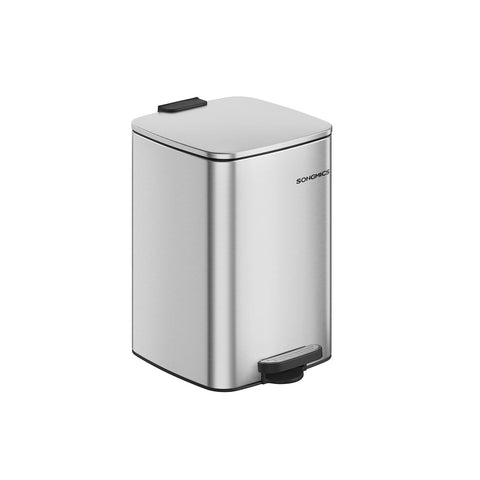 Rootz Steel Trash Can - Garbage Bin - Waste Basket - 20 Liter Capacity - 34cm x 28.5cm x 40.4cm - Metallic Silver - 2.5kg - PP Plastic