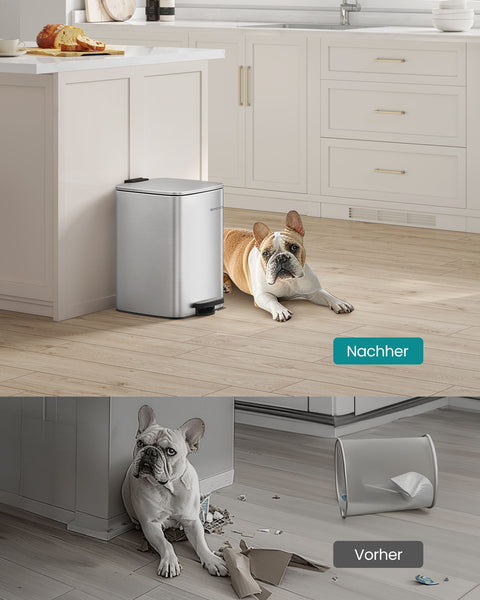 Rootz Steel Trash Can - Garbage Bin - Waste Basket - 20 Liter Capacity - 34cm x 28.5cm x 40.4cm - Metallic Silver - 2.5kg - PP Plastic