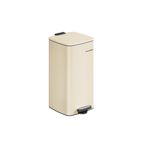 Rootz 30L Trash Can - Sand Beige Bin - Steel PP Plastic - Large Size - Inner Bucket - 34cm x 28.5cm x 54.4cm - 82cm Total Height