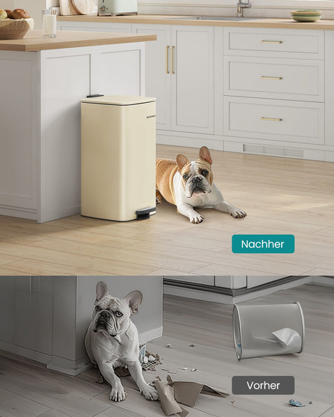 Rootz 30L Trash Can - Sand Beige Bin - Steel PP Plastic - Large Size - Inner Bucket - 34cm x 28.5cm x 54.4cm - 82cm Total Height