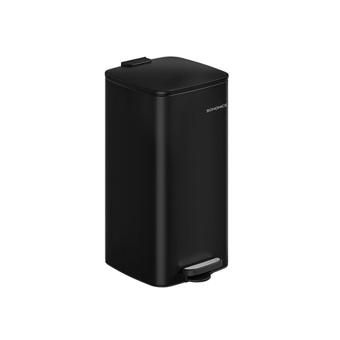 Rootz 30L Ink Black Steel Trash Can - Waste Bin - Garbage Bin - Steel and PP Plastic - 34cm x 28.5cm x 54.4cm - Lid opens to 82cm