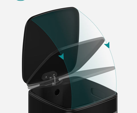 Rootz 30L Ink Black Steel Trash Can - Waste Bin - Garbage Bin - Steel and PP Plastic - 34cm x 28.5cm x 54.4cm - Lid opens to 82cm