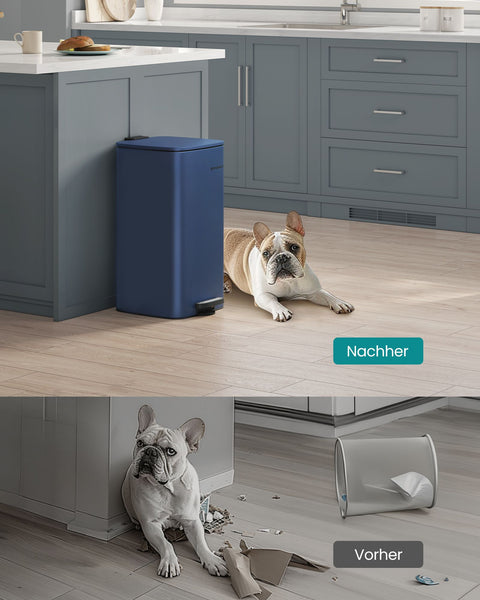 Rootz Midnight Blue Trash Can - Garbage Bin - Waste Receptacle - Steel & PP Plastic - 34cm x 28.5cm x 54.4cm - Large 30L Capacity