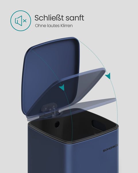 Rootz Midnight Blue Trash Can - Garbage Bin - Waste Receptacle - Steel & PP Plastic - 34cm x 28.5cm x 54.4cm - Large 30L Capacity