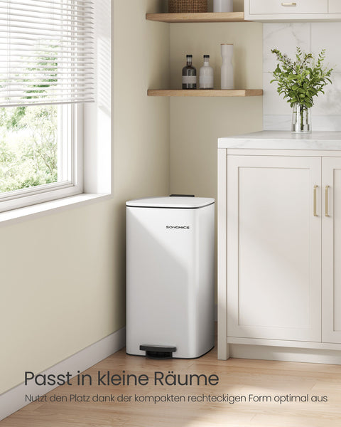 Rootz Cloud White Trash Can - Waste Bin - Garbage Can - Stainless Steel - PP Plastic - 34cm x 28.5cm x 40.4cm - 20L - 67.8cm total height