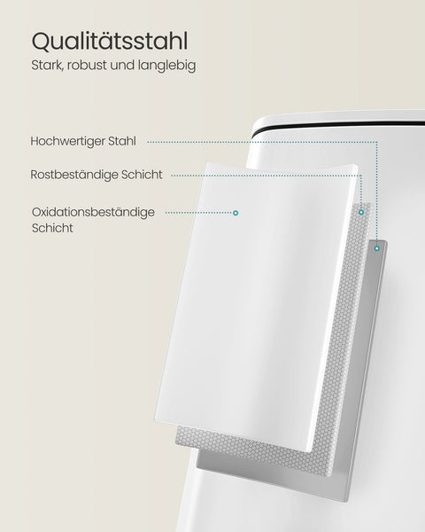 Rootz Cloud White Trash Can - Waste Bin - Garbage Can - Stainless Steel - PP Plastic - 34cm x 28.5cm x 40.4cm - 20L - 67.8cm total height