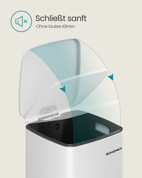 Rootz Cloud White Trash Can - Waste Bin - Garbage Can - Stainless Steel - PP Plastic - 34cm x 28.5cm x 40.4cm - 20L - 67.8cm total height