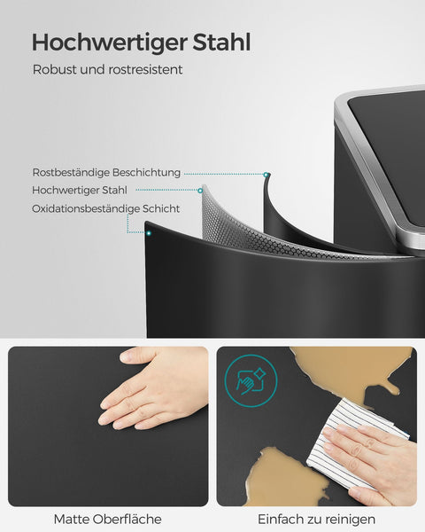 Rootz Dual Compartment Pedal Bin - Recycling Bin - Trash Can - Residual Waste - Organic Waste - Hygienic - Puppy and Child Safe - Powder-coated Steel - 58.6cm x 32cm x 65cm