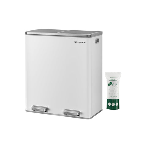 Rootz Dual Compartment Pedal Bin - Recycling Bin - Trash Can - Steel Construction - Hygienic - Puppy and Child Safe - 58.6cm x 32cm x 65cm