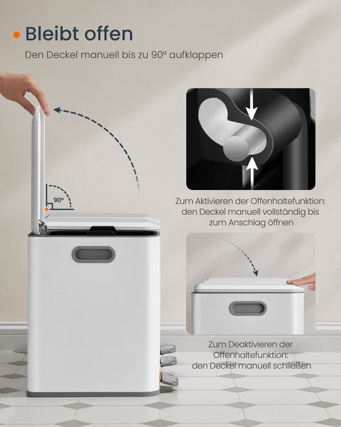 Rootz Colorful Steel 3 Compartment Trash Can - Waste Bin - Recycling Bin - PP Plastic Inner Bucket - 60.5cm x 38.8cm x 42.7cm