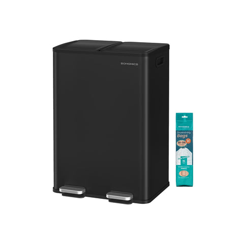 Rootz Twin Compartment Recycling Bin - Trash Bin - Waste Separator - Steel & PP Plastic - 2 x 30L - 47.6 x 37.7 x 66.9 cm