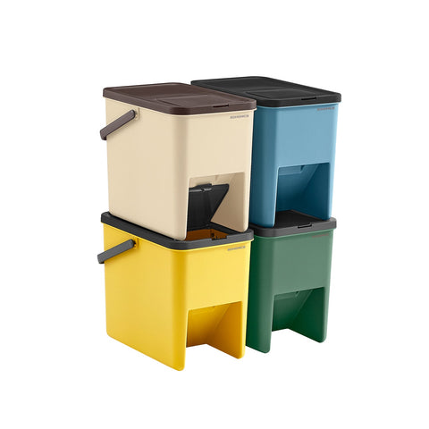 Rootz 4 Piece Set Trash Cans - Garbage Bins - Waste Baskets - PP Plastic - 37.5cm x 23.5cm x 32cm - 20L Each - Includes Stickers