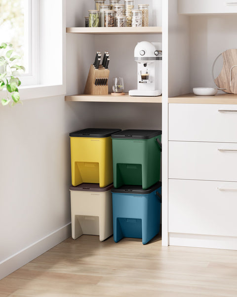 Rootz 4 Piece Set Trash Cans - Garbage Bins - Waste Baskets - PP Plastic - 37.5cm x 23.5cm x 32cm - 20L Each - Includes Stickers