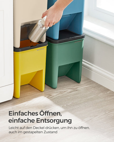 Rootz 4 Piece Set Trash Cans - Garbage Bins - Waste Baskets - PP Plastic - 37.5cm x 23.5cm x 32cm - 20L Each - Includes Stickers