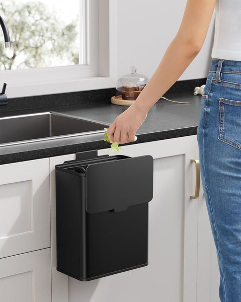 Rootz Steel Trash Can - Waste Bin - Garbage Bin - 8 Liters Capacity - 25.8cm x 15.2cm x 32cm - Ink Black - Eco-Friendly