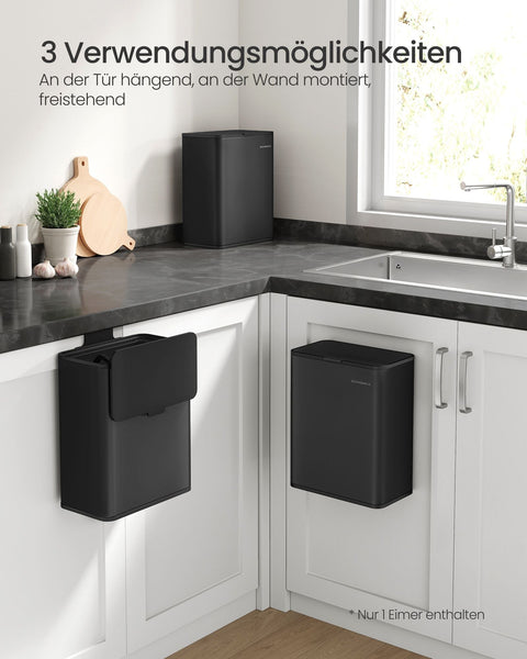 Rootz Steel Trash Can - Waste Bin - Garbage Bin - 8 Liters Capacity - 25.8cm x 15.2cm x 32cm - Ink Black - Eco-Friendly