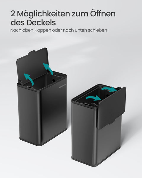 Rootz Steel Trash Can - Waste Bin - Garbage Bin - 8 Liters Capacity - 25.8cm x 15.2cm x 32cm - Ink Black - Eco-Friendly