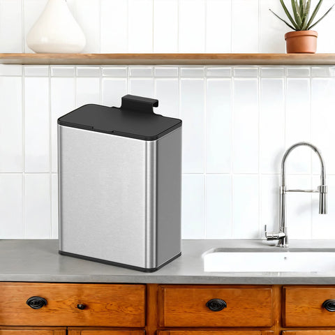 Rootz Silver Dust Bin - Waste Container - Small Trash Can - Durable Steel - 25.8cm x 15.2cm x 32cm