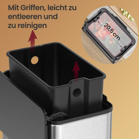 Rootz Silver Dust Bin - Waste Container - Small Trash Can - Durable Steel - 25.8cm x 15.2cm x 32cm