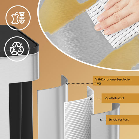 Rootz Silver Dust Bin - Waste Container - Small Trash Can - Durable Steel - 25.8cm x 15.2cm x 32cm