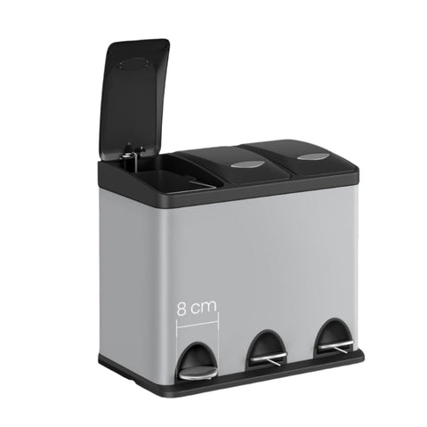 Rootz Dash Can Kitchen 3 x 8L - Compact Waste Bin - Small Capacity Garbage Bin - Steel & Plastic - 47x28x39.5cm, Total 63.5cm High