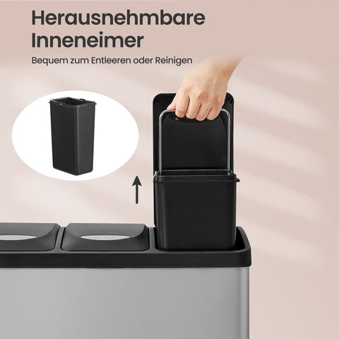 Rootz Dash Can Kitchen 3 x 8L - Compact Waste Bin - Small Capacity Garbage Bin - Steel & Plastic - 47x28x39.5cm, Total 63.5cm High