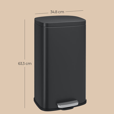 Rootz 30L Black Trash Can - Waste Bin - Pedal Bin - Hygiene & Airtight Closure - 35x23.8x63cm